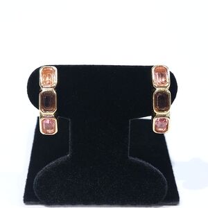 Christian Dior Earrings Vintage Crystal Clip Ons Gold Tone Pink Purple